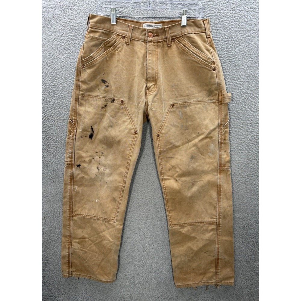 Vintage Levi Strauss Signature Pants Mens 34x30 Tan Canvas Carpenter Double Knee